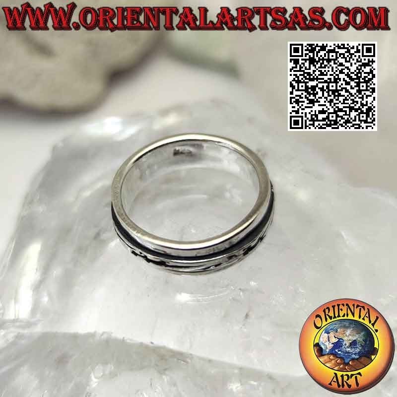 Anti-stress rotating silver ring, series of crocodiles / lizards in bas-relief