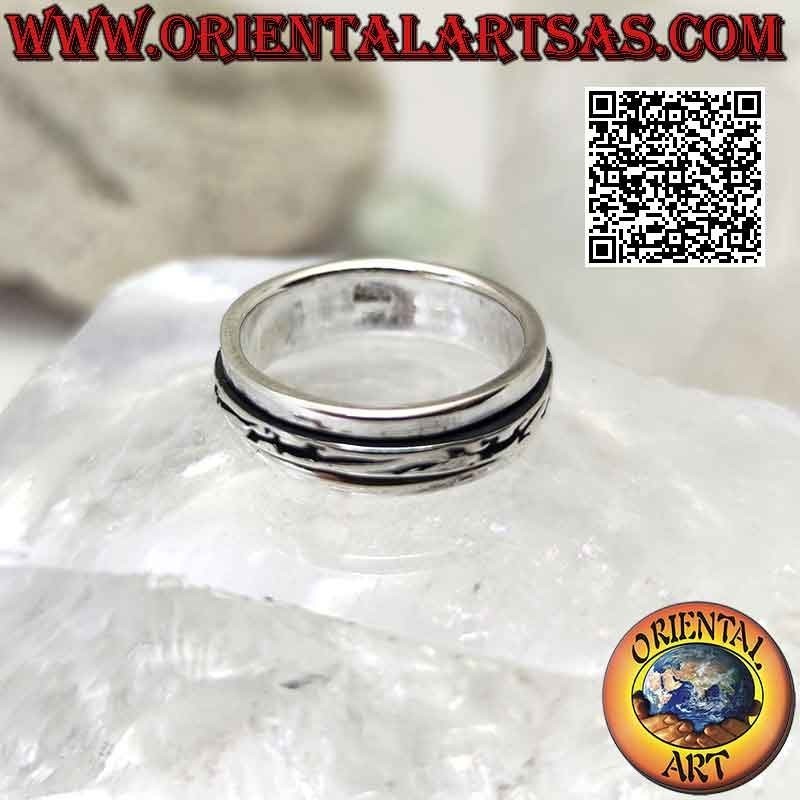 Anello fedina in argento girevole antistress, serie di coccodrilli / lucertole a bassorilievo