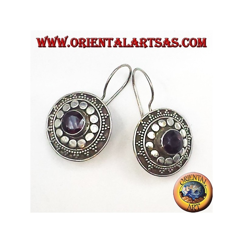boucles d'oreilles en argent avec grenat, bouclier