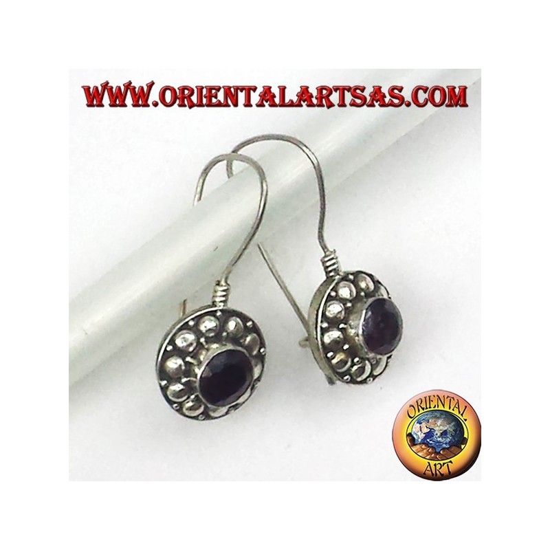 pendientes de plata con granate redondo