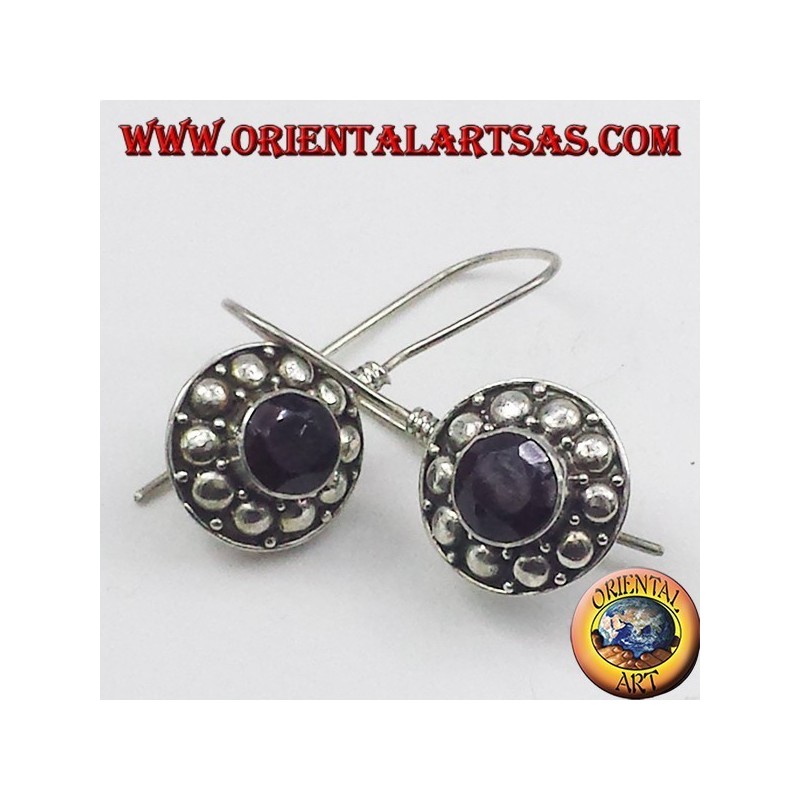 boucles d'oreilles en argent avec grenat rond