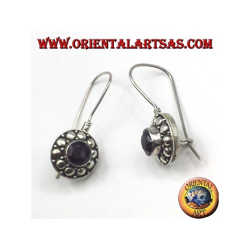 boucles d'oreilles en argent avec grenat rond