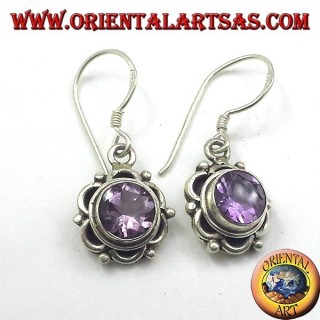 Boucles d'oreilles argent avec améthyste facettes rondes