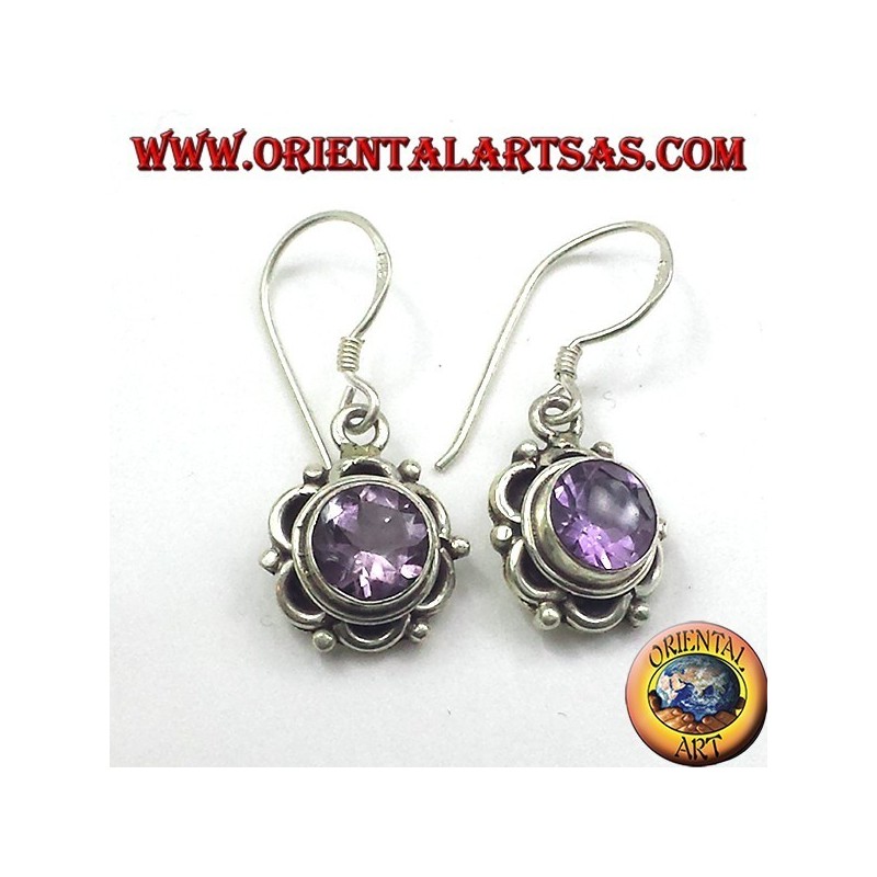 Silber-Ohrringe mit runden facettierten Amethyst
