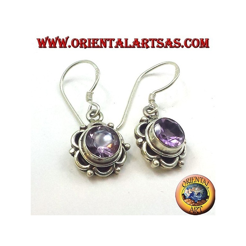 Boucles d'oreilles argent avec améthyste facettes rondes
