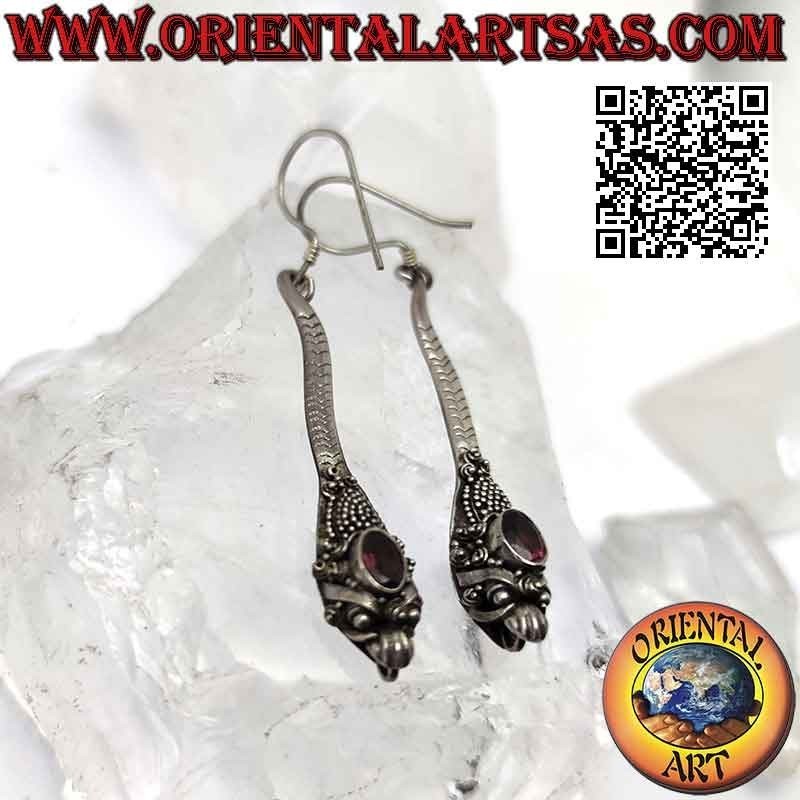 Orecchini Cobra con Granato Ovale Argento 925 Fatti a Mano | Oriental Art