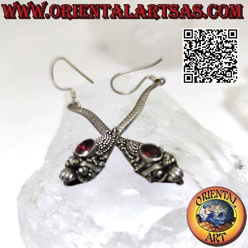 Boucles d'Oreilles Cobra Grenat Ovale Argent 925 Fait Main | Oriental Art