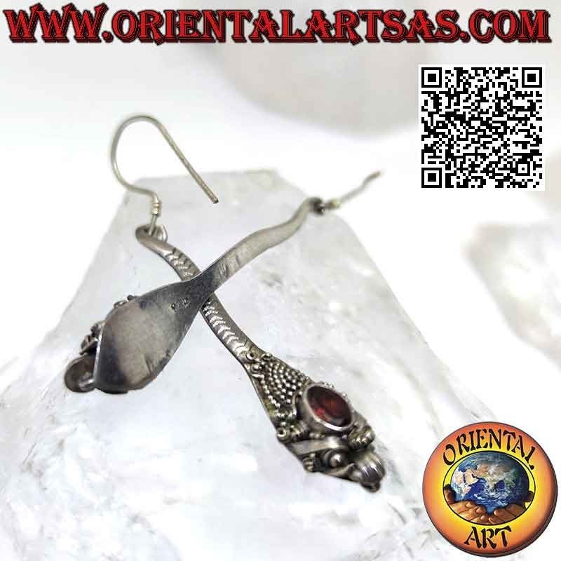 Handgefertigte Kobra Ohrringe Ovaler Granat 925 Silber | Oriental Art