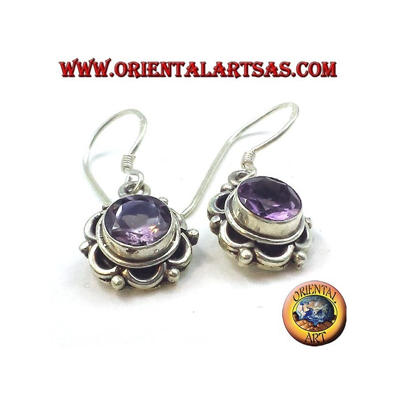 Pendientes de plata con amatista facetada ronda