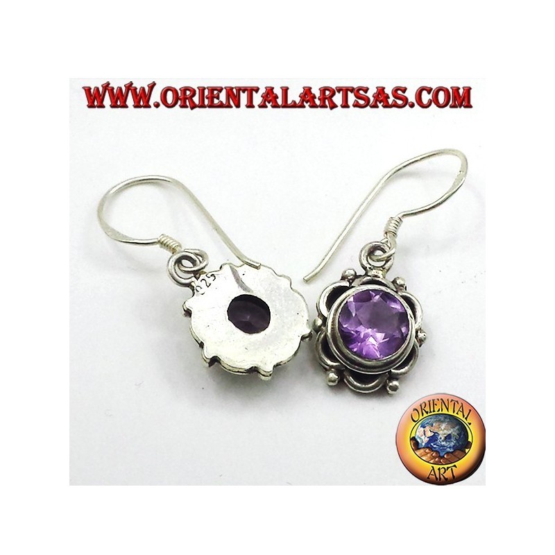 Silber-Ohrringe mit runden facettierten Amethyst