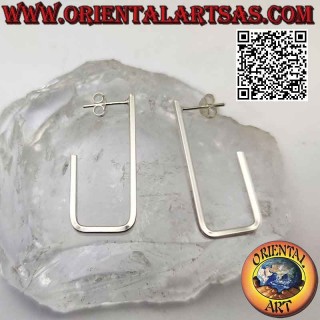 Pendientes de lóbulo de plata, tubulares de sección cuadrada de forma rectangular