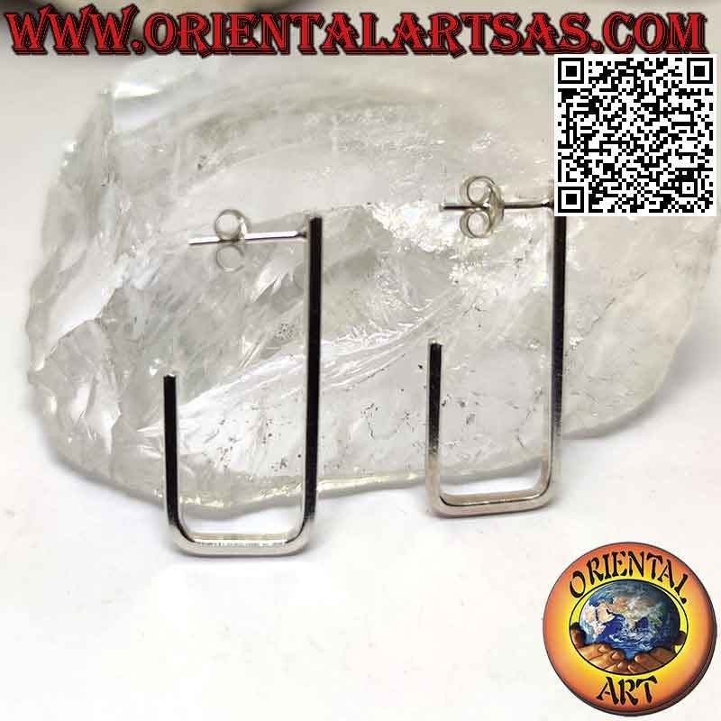 Silver lobe earrings, tubular with a square section of rectangular shape