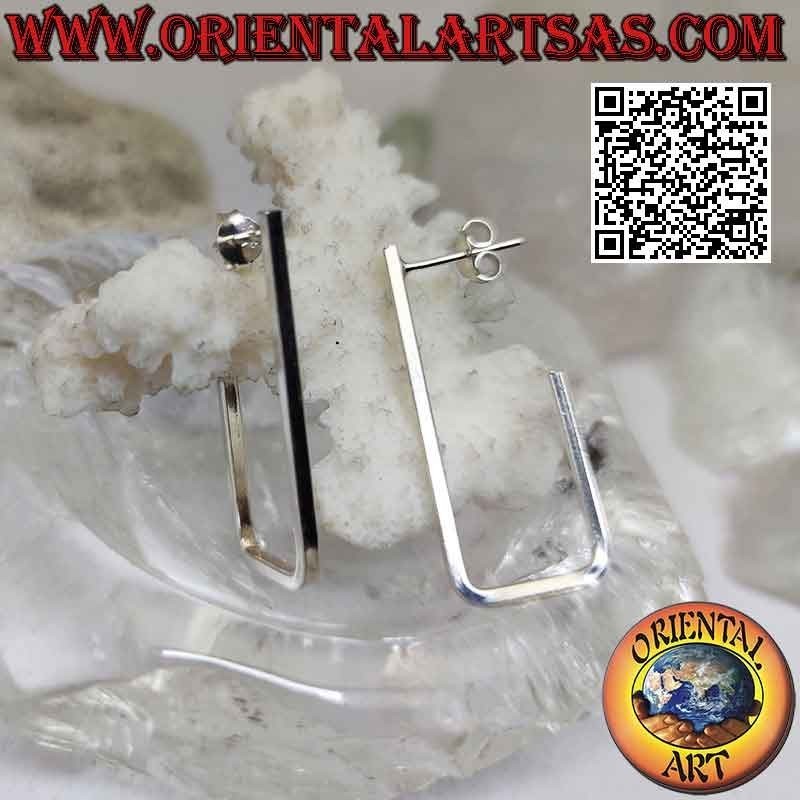 Pendientes de lóbulo de plata, tubulares de sección cuadrada de forma rectangular