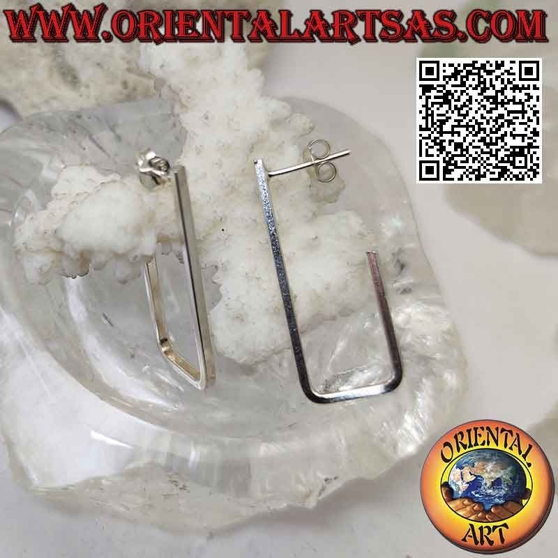 Pendientes de lóbulo de plata, tubulares de sección cuadrada de forma rectangular
