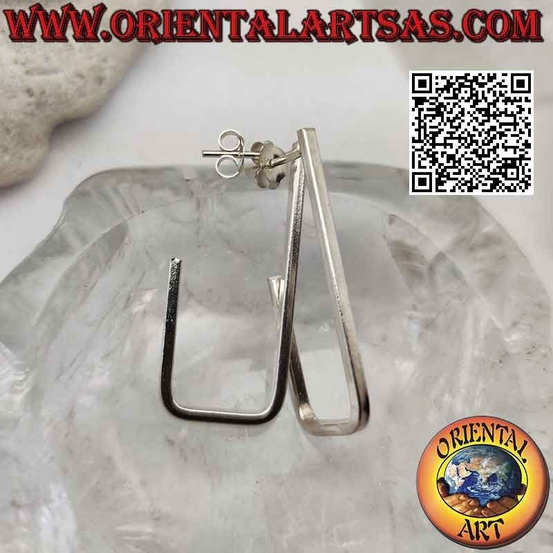Pendientes de lóbulo de plata, tubulares de sección cuadrada de forma rectangular