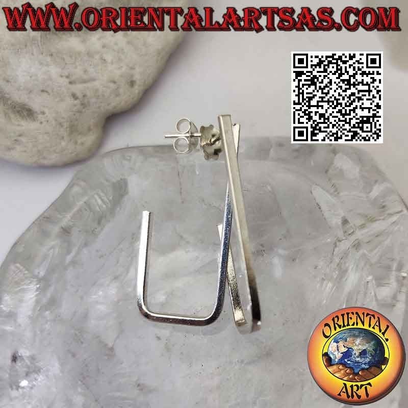 Silver lobe earrings, tubular with a square section of rectangular shape