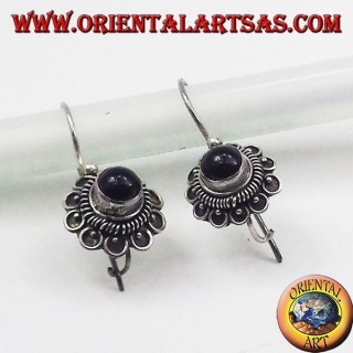 boucles d'oreilles en argent, fleur Onyx