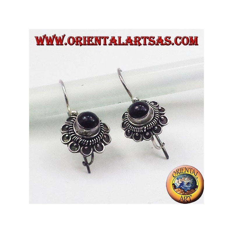 orecchini in argento, fiorellino con onice