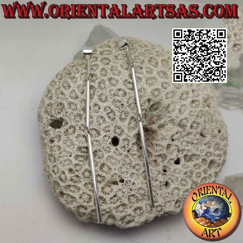 Boucles d'oreilles lobes en argent, trio croissant de tubes de section ronde