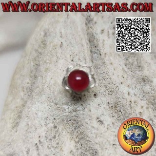 Mini earring in silver, round cabochon carnelian surrounded by interlacing and small arches