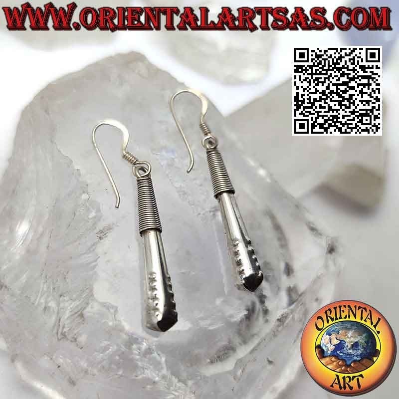 Handgemachte balinesische Brisur-Ohrringe aus Silber, geflochtener Faden an einem Stab