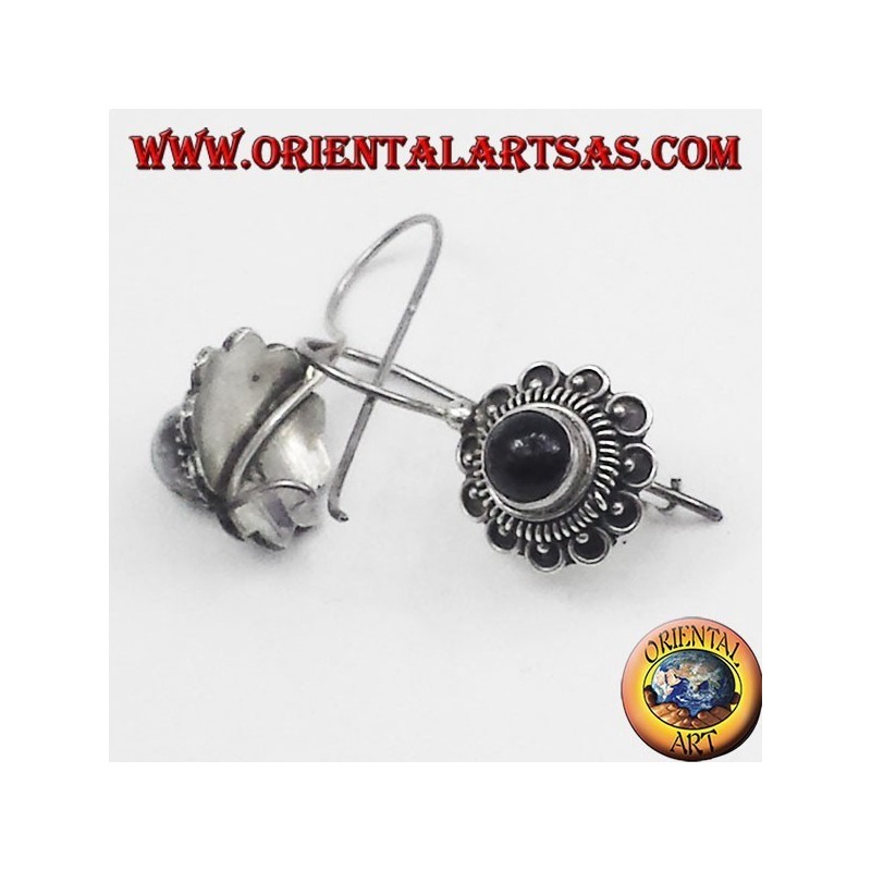 silberne Ohrringe, Blume Onyx