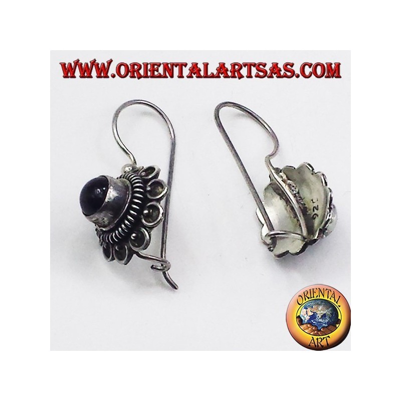 boucles d'oreilles en argent, fleur Onyx
