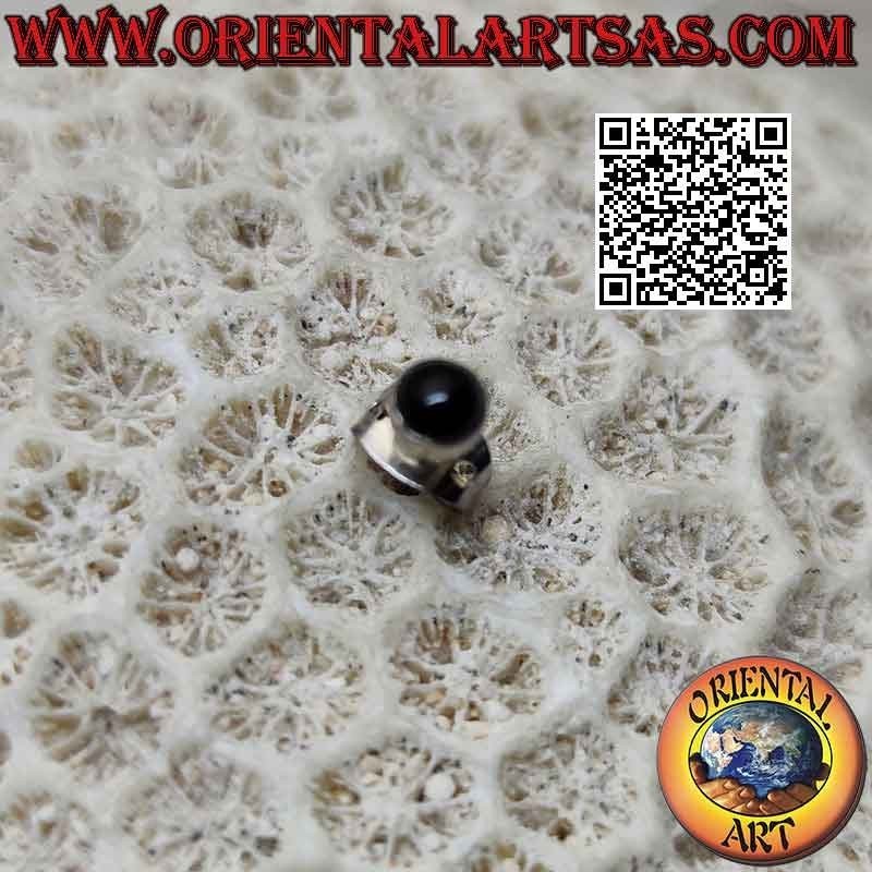 Mini boucle d'oreille en argent, pierre cabochon rond bord lisse