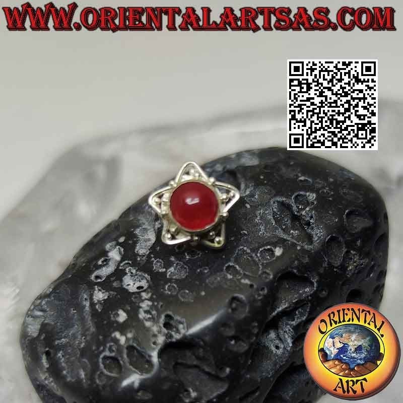 Mini-Ohrring aus Silber, runder Cabochon-Stein auf Stern