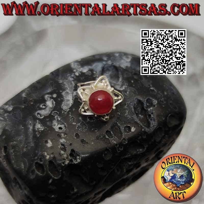 Mini orecchino in argento, pietra tonda cabochon su stella