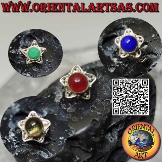 Mini orecchino in argento, pietra tonda cabochon su stella