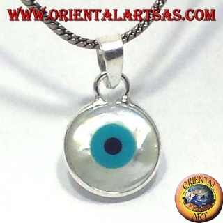 silver pendant, greek eye sided up with mother of pearl