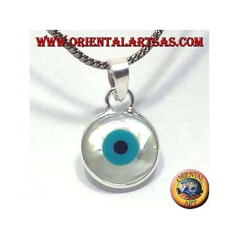 pendentif en argent, oeil grec dégrossi avec de la nacre