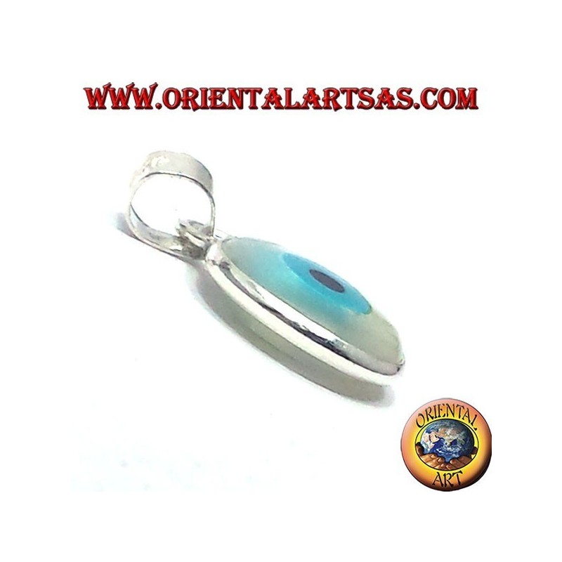 pendentif en argent, oeil grec dégrossi avec de la nacre