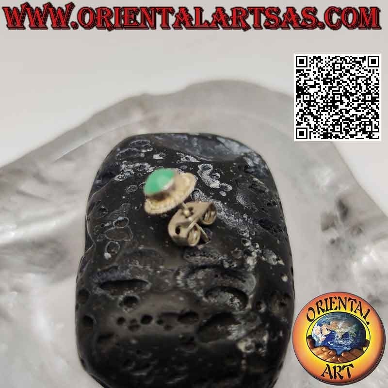 Mini-Ohrring aus Silber, facettierte runde türkisfarbene Paste, umgeben von zwei Kugelreihen