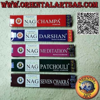 "Golden Nag" stick incense, various fragrances (hand rolled on a sandalwood stick) (15 grams)