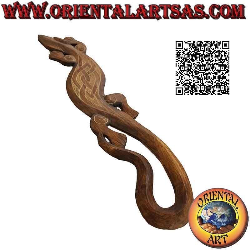 Geco decorativo da parete con disegno tribale sul dorso, in legno di balsa, 100 x 20 cm