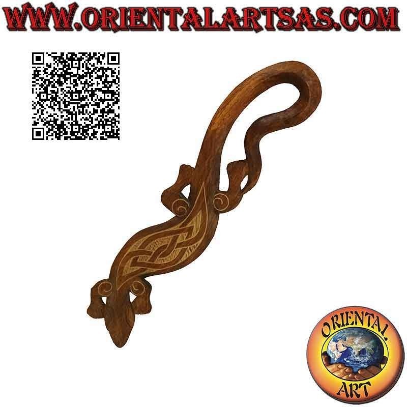 Gecko de pared decorativo con diseño tribal en el reverso, en madera de balsa, 100 x 20 cm