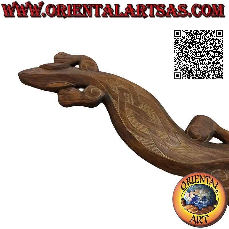 Decorative wall gecko with tribal design on the back, in balsa wood, 100 x 20 cm