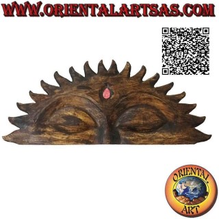 Sole decorativo da muro con terzo occhio (occhi dello stupa Boudhanath) in legno di balsa da 80 cm