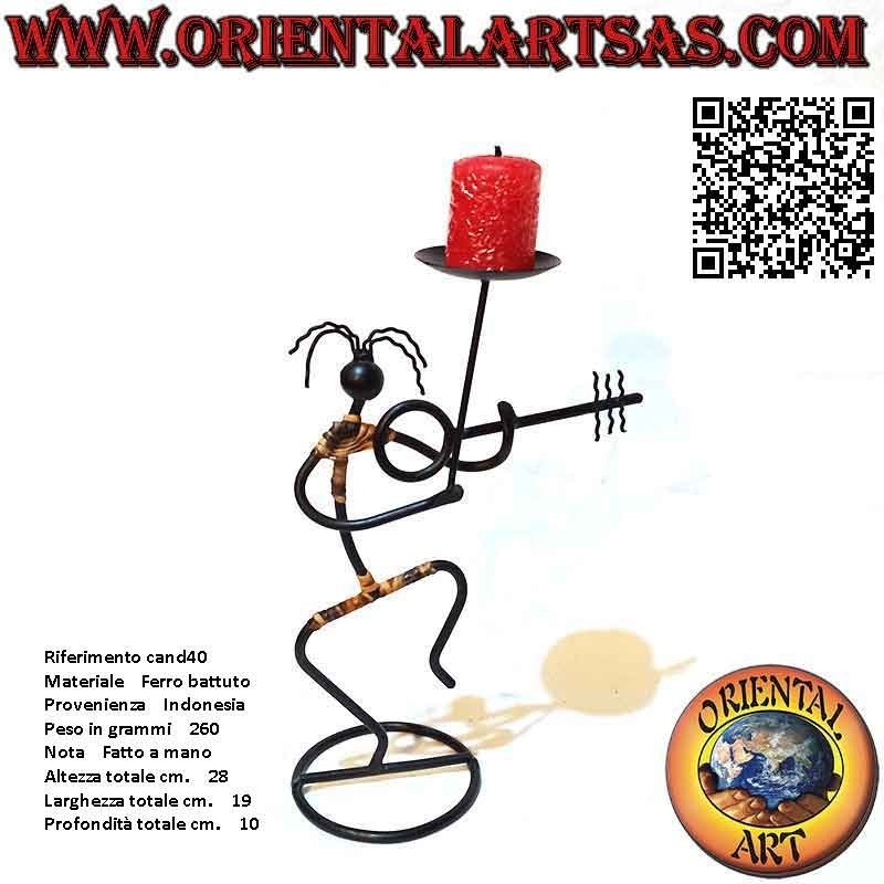 Hand made wrought iron "musician violinist" candle holder