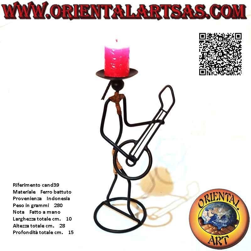 Candelabro "músico guitarrista" hecho a mano en hierro forjado