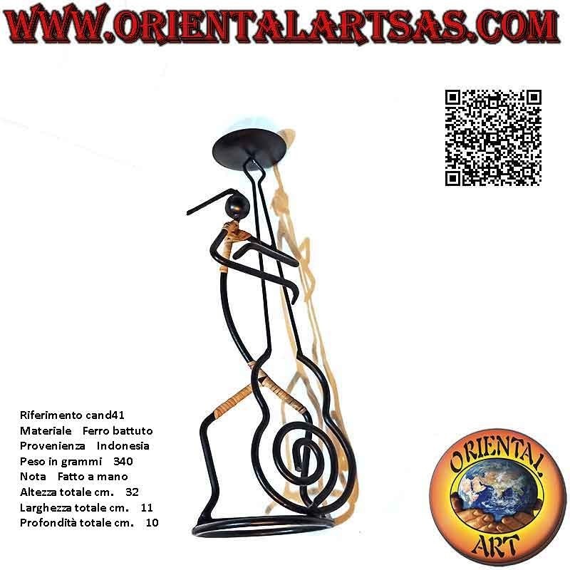 Hand made wrought iron candle holder "bass player musician"