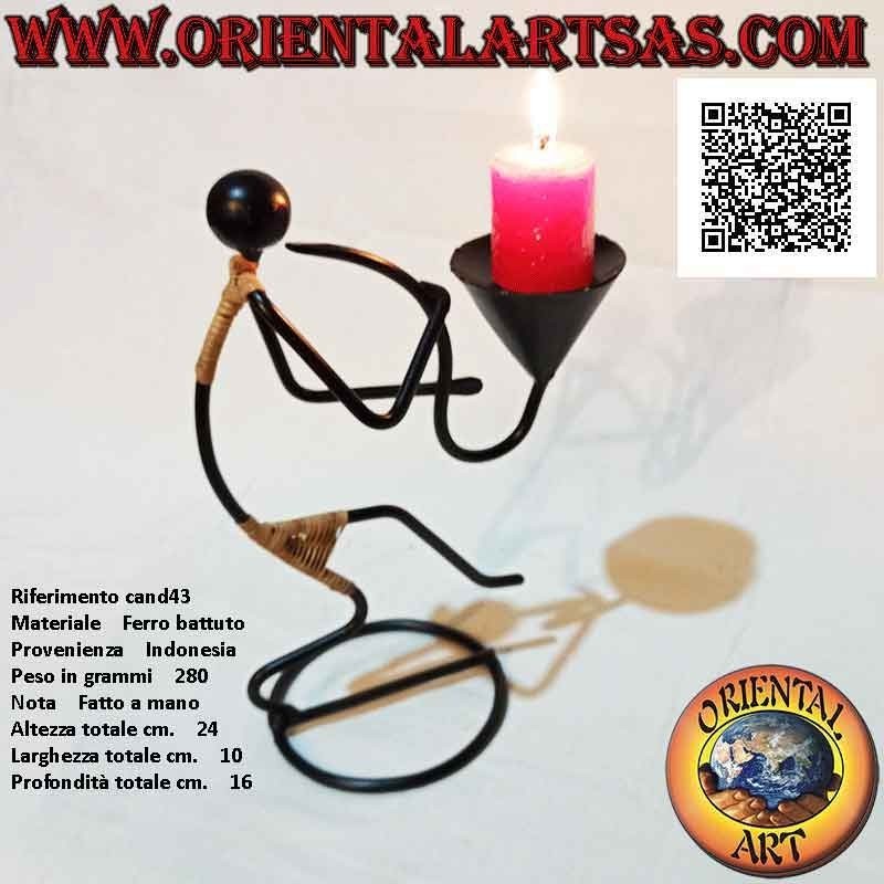 Hand made "musician saxophonist" candle holder in wrought iron