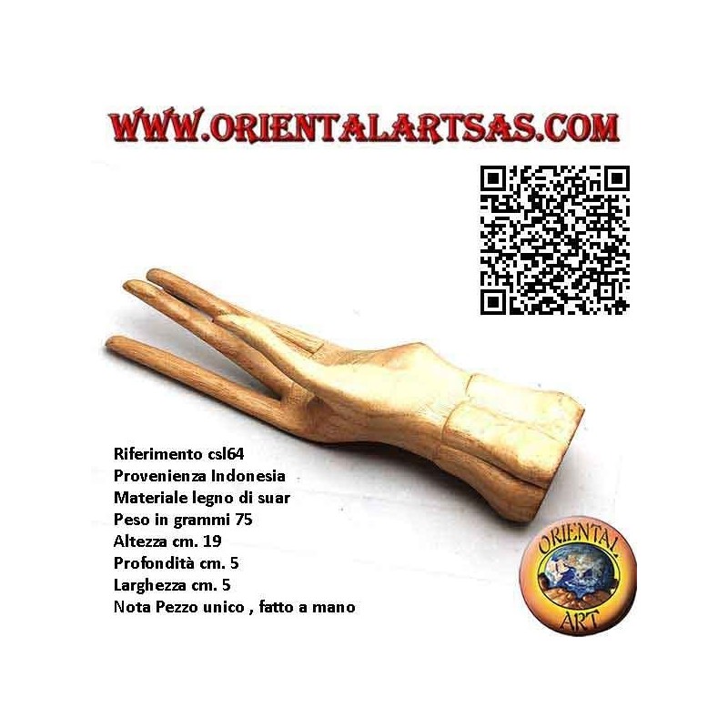 Scultura espositore per gioielli "mano in piedi" in legno da 19 cm