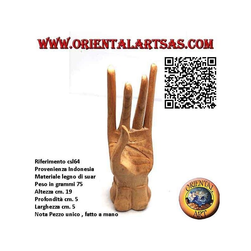 Présentoir de sculpture pour bijoux "main debout" en bois de pin 19 cm