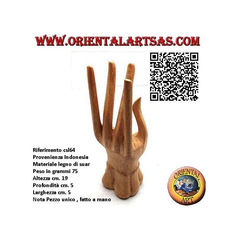 Skulpturenausstellung für Schmuck "stehende Hand" aus Kiefernholz 19 cm