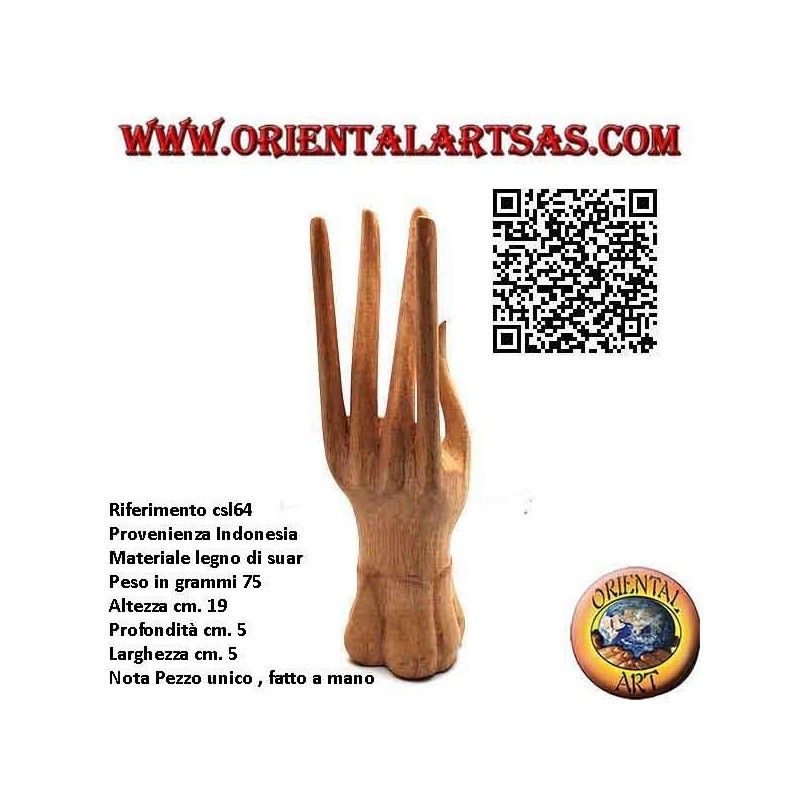 Expositor de esculturas para joyería "mano de pie" en madera de pino 19 cm