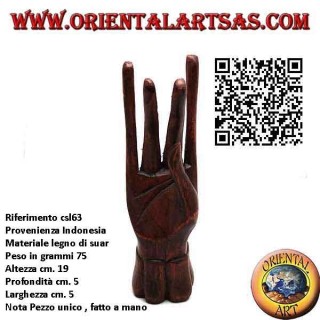 Expositor de escultura para joyería "mano de pie" en madera de suar 19 cm