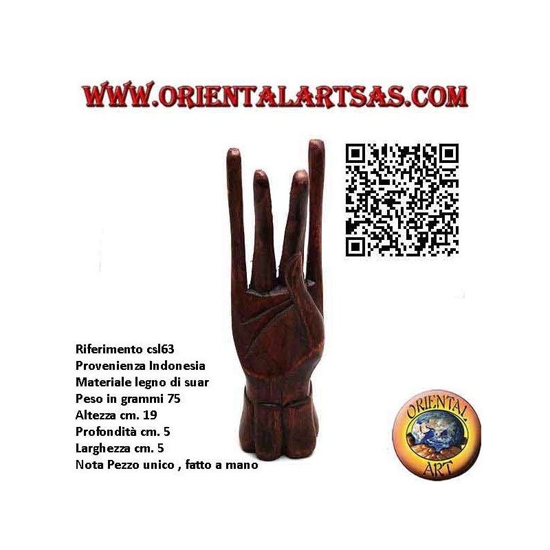 Sculpture exhibitor for jewelry "standing hand" in suar wood 19 cm